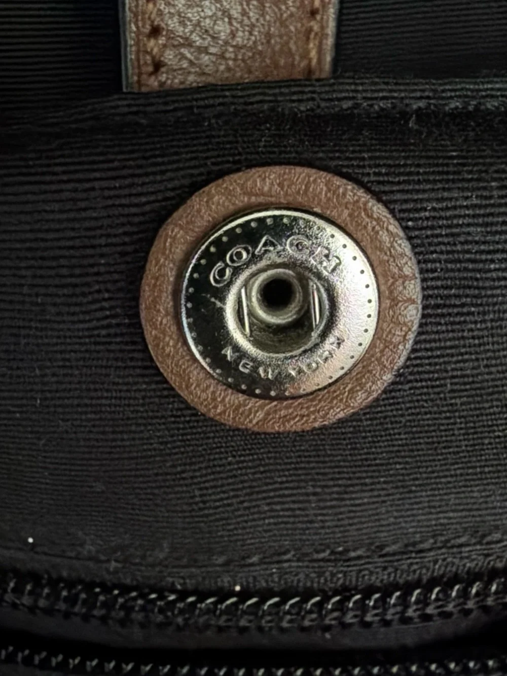 Coach - Brown Leather Backpack with White and Black Stripes